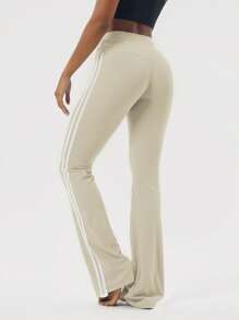 Sodalemon Women'S Streetwear Sportswear Blockcore Sport Side-Stripe Patchwork Cargo Woven Tape Yoga Flare Pants Tights