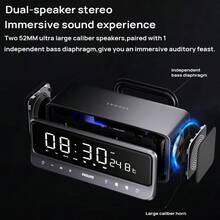 PHILIPS 時鐘鬧鐘藍牙音箱TAS3609 低音振膜 藍牙V5.3 全觸控介面 柔和夜光 雙喇叭立體聲 LED時鐘顯示 大容量電池 太空灰