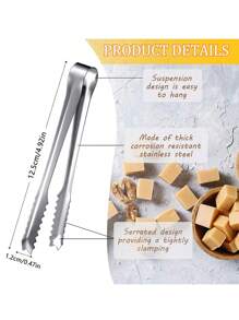 6/12/24 Pcs Stainless Steel Ice Tongs, Suitable For Appetizers, Tea Parties, Coffee Bars, Desserts, And Gatherings