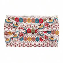 1 Stück Bohemian Stil Frauen Blumen-Muster verdrehtes elastisches Stirnband, breites dehnbares rutschfestes Haartuch für Damen Yoga Make-up Workout, für alle Jahreszeiten, Polyester Faser Turban Stirnband