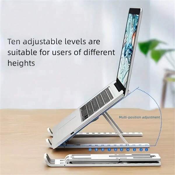 1pc Adjustable Portable Laptop Stand - Foldable, Cooling Design, Ergonomic Angle Adjustment, Suitable For All Laptops, Durable Plastic Construction, Compact And Lightweight, Suitable For Home Or Office Use, Sturdy Base Stand,School Supplies,Back To School
