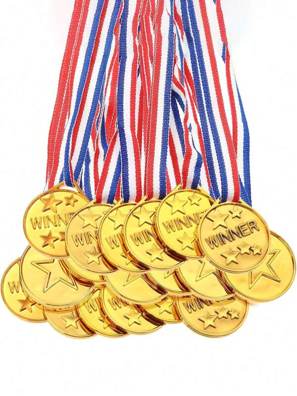 50pcs- Gold Plastic Winner Award Medals, Gymnastics Field Day Awards Medals For Sports, Competition, Talent Show, Spelling Bee Birthday Party Favors Gifts Classroom Incentive Prizes Backtoschool