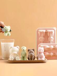 1 Stück Rosa Silikon DIY Eiswürfelform, 4-teilige Corgi Hund geformte Eiswürfelform, 4-teilige Bulldogge geformte Eiswürfelform, 4-teilige Labrador geformte Eiswürfelform, 3D Cartoon Tier Getränke Eiswürfelform, wiederverwendbare flexible Silikon Eiswürfelform
