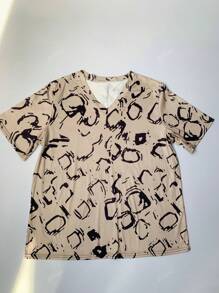 Plus Size Women V-Neck Casual Short Sleeve Graphic T-Shirt