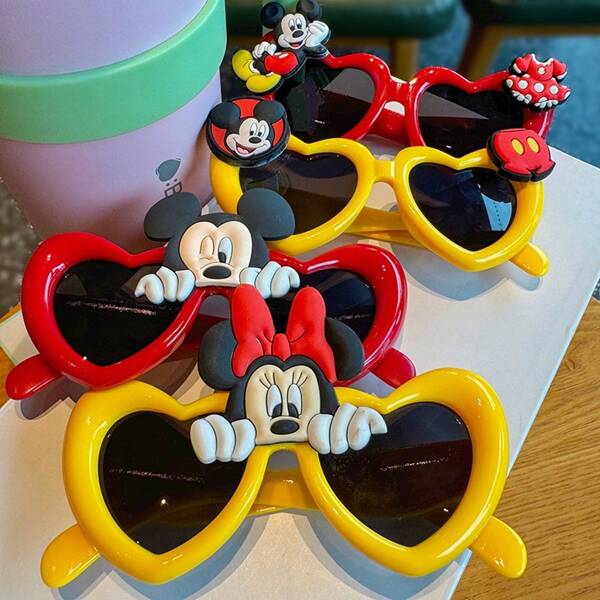 Disney 1pc Disney Mickey Mouse, Stitch, Teenage Girl, Heart Sunglasses, Party Decorative Glasses, Beach, Heart-Shaped Photo Props Sunglasses