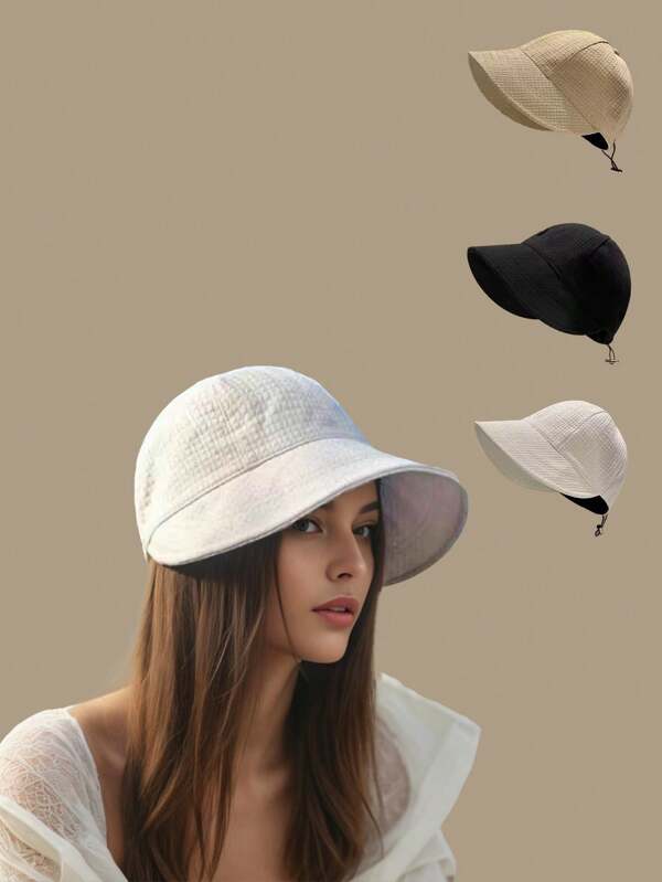 Women's Drawstring Waffle Pattern Baseball Cap, Fashionable Sun Protection Beach Travel Sun Hat, Suitable For Spring & Summer