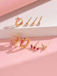 1套8入組紫色水鑽星月耳環套裝（耳釘、夾式、耳環罩）,適用於女性參加派對、節日、約會或婚禮 - 金黃色 - 查看 3