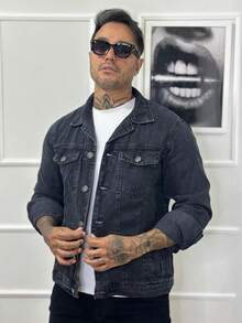 Men's Denim Jacket - Dark Grey - View 1
