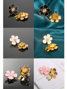 5/3/1pc Women Rhinestone Button Set, White/Pink/Black Camellia Detachable Button Decoration Clips For Shirt, Clothing DIY & Festival Decoration (With Buttons Included) - Multicolor - View 2