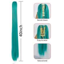 47 Inch/120cm Long Green Straight Cosplay Wig With 2 Ponytails Wig With Bangs Anime Costume For Women Lolita Wig With Green Braids Halloween Party Costume + Hair Cap - 藍色 - 查看 5