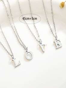 1 件精美时尚珠宝项链，不锈钢 A-Z，26 个英文首字母吊坠，节日礼物，适合女性日常佩戴不锈钢字母吊坠项链 - 銀色 - 查看 5