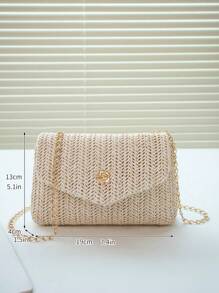 Mini Fashionable Straw Material Flap Chain Crossbody Bag, Women's Shoulder Sling Purse For Phone, Gift, Vacation, Shopping