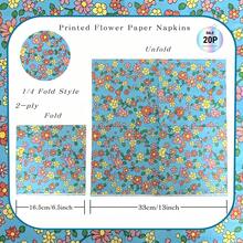 20 piezas Servilletas impresas con flores de dibujos animados lindos, de alta calidad, que se despliegan a 33 x 33 cm, 2 capas, para decoración de fiestas de verano y al aire libre, toallas de papel florales coloridas y vibrantes para fiestas, repostería, hogar y decoración de restaurantes