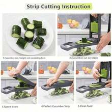 16pcs Set Upgraded Vegetable Chopper Multifunctional Fruit Slicer Handle Food Grater Slicer Cutter With Container - Black - View 4