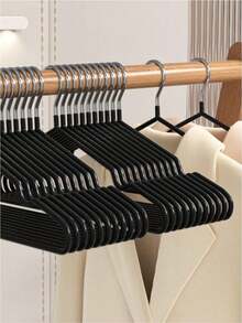 10pcs Adult Non-Slip Stainless Steel Clothes Hangers, Household Use - Black - View 2