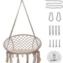 Altalena da esterno larga 80 cm, sedia sospesa da cortile, sedia sospesa da balcone, sedia sospesa da esterno, sedia sospesa da esterno, amaca, corda di cotone intrecciata, nappa, cesto sospeso, altalena pigra