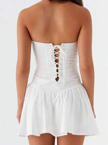 Women Corset Tube Dress Summer Casual Solid Color Tie Up Backless Mini Dress For Cocktail Party Beach Streetwear - 白色 - 查看 5