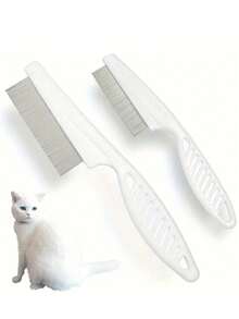 2 件装二合一宠物钢针脱毛刷，温和脱毛工具，符合人体工程学手柄，耐用 PVC 材料，适用于脱毛、去除泪痕、去除跳蚤、毛发梳理 - 彩色 - 查看 1