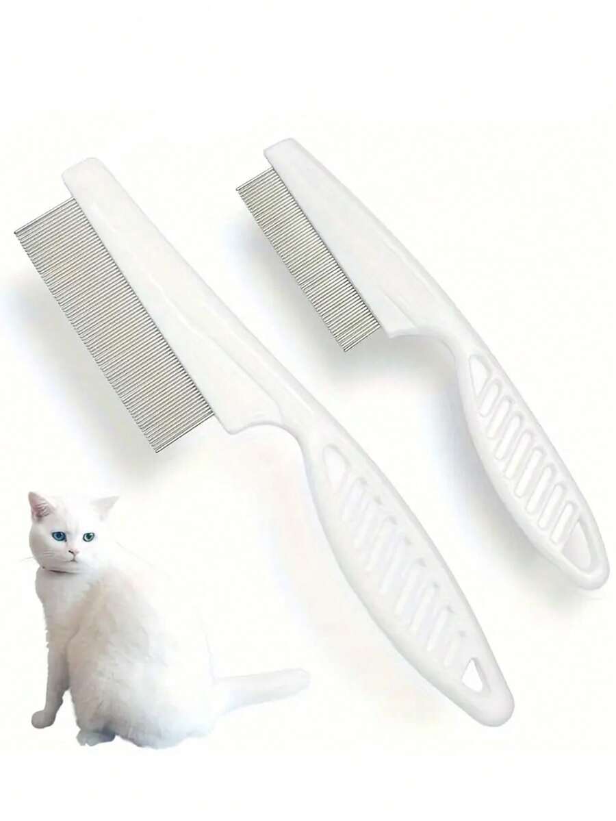 2 件装二合一宠物钢针脱毛刷，温和脱毛工具，符合人体工程学手柄，耐用 PVC 材料，适用于脱毛、去除泪痕、去除跳蚤、毛发梳理 - 彩色 - 查看 1