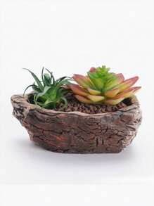Maceta de cemento con diseño de tocón con estilo retro- El diseño de raíz rural es adecuado para plantas suculentas y plantas verdes, lo que puede iniciar una buena fortuna todo el año con un toque de vitalidad, y las macetas decorativas para interiores/exteriores están equipadas con agujeros de drenaje.