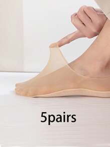 5 pares de calcetines invisibles de barco para mujer, calcetines transpirables ultradelgados, pantuflas de alta calidad con elástico y seda baja