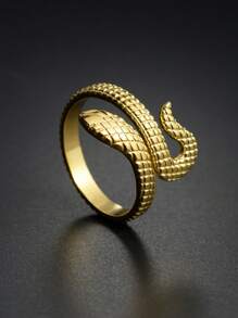 1pc Exaggerated Snake-Shaped Stainless Steel Adjustable Open Ring For Women