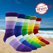 Local Delivery- Men's Long Socks Size 10-13 Pack Of 5 Pairs Rainbow Style - S003 - View 4