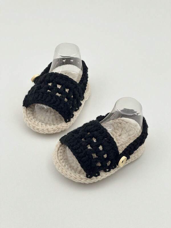 1 Pair Handmade Crochet Infant Sandals, Button Closure, Infant Christening Slippers