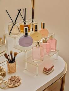 1 pieza Estantería de exhibición trapezoidal de acrílico DIY, para vacaciones en la playa, colección de baño, colección de dormitorio, gran capacidad, bolsa de maquillaje, artículos de viaje esenciales - transparente - Ver 4