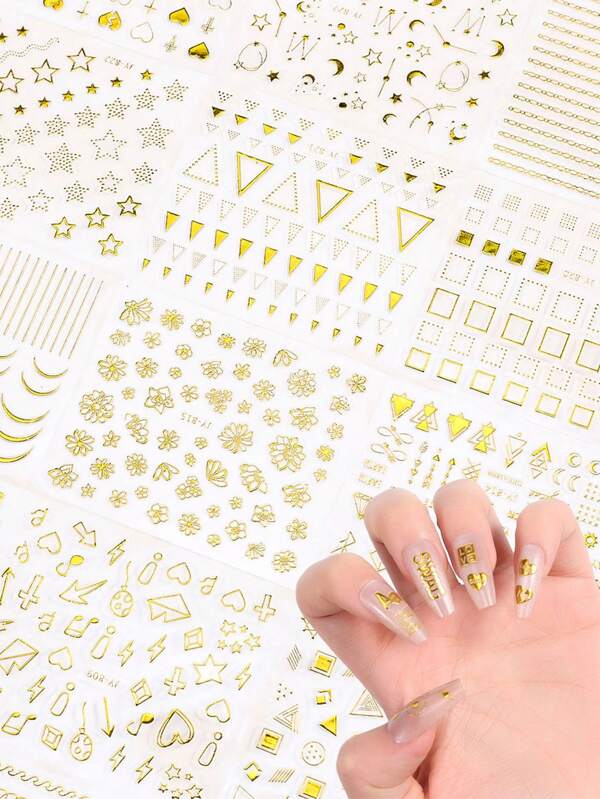 6pcs/30pcs 3D Golden Hot Stamping Nail Stickers, Embossed Texture, High-End Metallic Luster Finish, Easy To Apply Without Damaging Nails, Elaborate Patterns Paired With 3D Hot Stamping Craft, Dazzling And Brilliant, Suitable For Weddings, New Year's Parties, Fashion Photoshoots, Instantly Elevates Nail Elegance, Making Nails The Center Of Attention! Perfect Gift For Holidays, Birthdays, For Your Loved Ones, Family, Friends, And Wife.