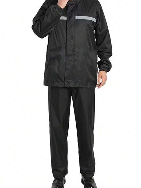 1 Set Raincoat + Pants Rain Suit, Waterproof Motorcycle Rainwear For Men And Women, Reflective Hooded Rain Poncho For Hiking, Outdoor And Cycling