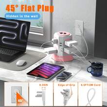 Ultra Flat Plug Surge Protector Power Strip Tower, 8 AC Outlets 4 USB Charger Ports(2 Type-C),NVEESHOX 6.5 Ft Flat Ultra Flat Extension Cord, Compact Desk Charging Station For Office, School, Dorm - 查看 4