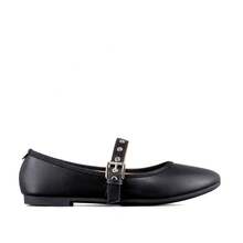 WEIDE Zapatos de Ballet con Detalles de Metal - Silueta Redonda Suave para Baile Latino/Usos Diarios Mujer - Negro - Ver 3