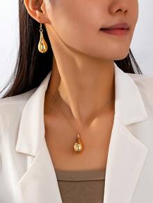 3pcs Minimalist Waterdrop Pendant Necklace And Earrings Set, Elegant Gift For Women - Yellow Gold - View 12