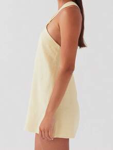 Women Twist Knot Mini Dress Halter Neck Cross Tie Back Club Party Short Dress Summer Sleeveless Casual Vacation Sundress - Màu vàng - Xem 6