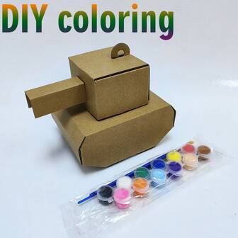 1 套：模型 + 颜料，儿童 DIY 纸艺模型坦克手工艺术着色项目