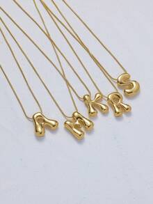 Mặt dây chuyền chữ cái in đậm hình bong bóng bằng thép không gỉ và đồng, trang sức nữ. - Vàng - Xem 5