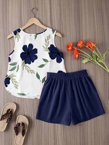 Bộ đồ in họa tiết Oulis 2 món, thích hợp cho mùa xuân/hè, ngày Valentine, phong cách quý cô thanh lịch, kỳ nghỉ hè, đám cưới, dã ngoại, đi biển, nghỉ xuân. - Nhiều màu - Xem 2