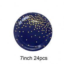 24pcs Navy Blue & Gold Polka Dot 7/9 Inch Paper Plates, Navy Blue & Gold Party Supplies, Disposable Tableware Set Including Plates, Suitable For Weddings, Bridal Showers, Engagements, Birthday Parties Decorations - Multicolor - View 8
