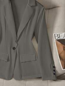 女士夏季纯色翻领长袖单扣休闲通勤西装薄款夹克