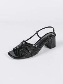 2025 New French Strap Stylish Chunky Heel Net Sandy Sandals, Women Summer Mid Heel Comfortable Versatile