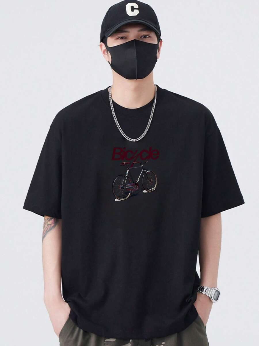 Must-Have! 100% Cotton Short-Sleeved T-Shirt For Men, 200g Heavyweight And Breathable Fabric, Fashionable Print, Very Casual, Comfortable - 黑色 - 查看 1