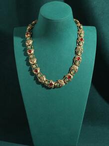 Conjunto de joias vintage banhado a bronze 18K, moeda antiga, sapo, riqueza, sorte, colar colorido, pulseira