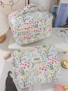 1 Peça/Conjunto Nécessaire de Maquiagem com Flores Frescas, Estilo com Zíper Acolchoado com Estampa Floral Rosa e Planta Verde, Grande Abertura, Portátil para Viagem. Necessaire de Maquiagem Pequena para Carregar na Mão. Nécessaire para Lavar no Banheiro, Bolsa de Armazenamento de Joias, Bolsa de Armazenamento de Produtos de Beleza, Bolsa de Armazenamento de Pincéis