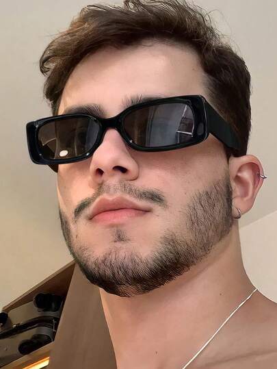 1pc Men's Casual Rectangular Black Fashion , Suitable For Vacation, Outing And Daily Wear