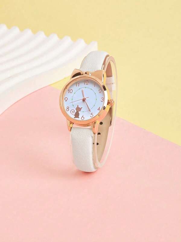 1 pieza Reloj de cuarzo de moda con diseño lindo de gatito para niños y niñas adolescentes