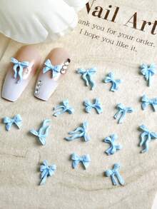 30 件随机混合 ABS 蓝色不对称蝴蝶结，简约蝴蝶结指甲饰，法式美甲配件 DIY