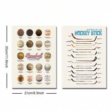 1/2 pièces Affiche murale de sport baseball et bâton de hockey sans cadre, impression sur canevas, décoration minimaliste pour chambre de garçon, salle de jeux, appartement, salon, chambre à coucher, décoration moderne pour la maison