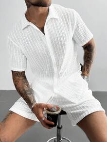 Bộ đồ nam GloMan kiểu dáng thường ngày, gồm áo polo kẻ sọc chất lượng cao và quần short cạp chun, có dây rút, thích hợp cho mùa hè, hẹn hò hoặc làm quà tặng ngày Valentine. - trắng - Xem 1