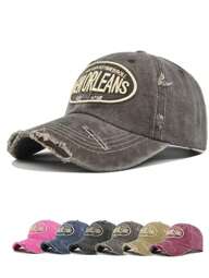 1pc Unisex Multi-Color Vintage NEW ORLEANS Letter Embroidery Distressed Washed Soft Top Baseball Cap, Suitable For Street, Sports, Outdoor, Casual Wear